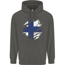 Torn Finland Flag Finnish Day Football Childrens Kids Hoodie Storm Grey