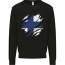 Torn Finland Flag Finnish Day Football Kids Sweatshirt Jumper Black
