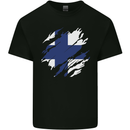 Torn Finland Flag Finnish Day Football Kids T-Shirt Childrens Black