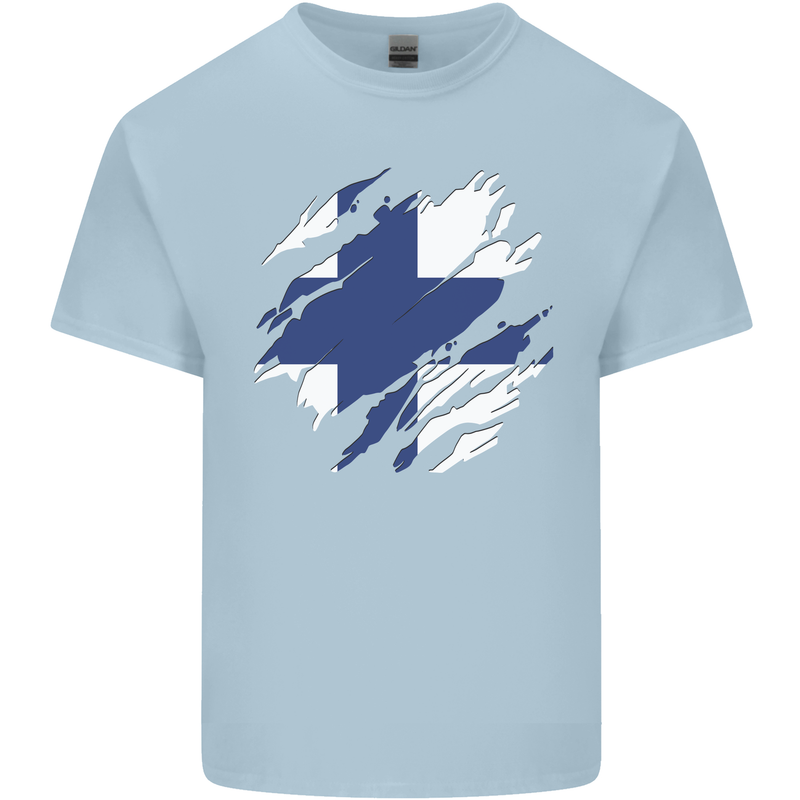 Torn Finland Flag Finnish Day Football Kids T-Shirt Childrens Light Blue