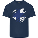 Torn Finland Flag Finnish Day Football Kids T-Shirt Childrens Navy Blue