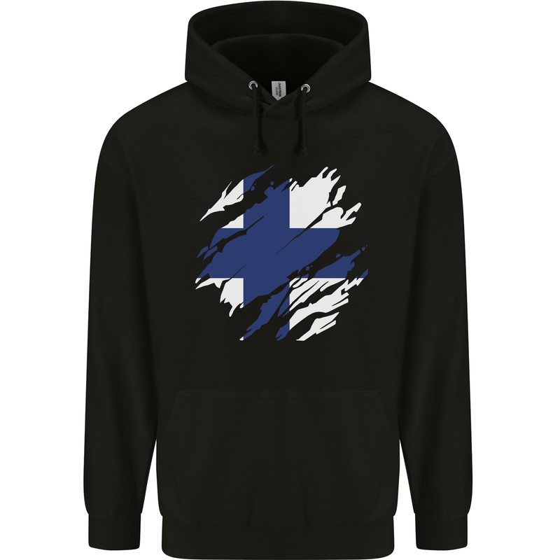 Torn Finland Flag Finnish Day Football Mens 80% Cotton Hoodie Black