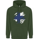 Torn Finland Flag Finnish Day Football Mens 80% Cotton Hoodie Forest Green