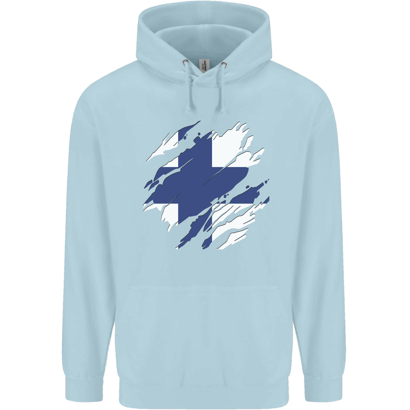 Torn Finland Flag Finnish Day Football Mens 80% Cotton Hoodie Light Blue