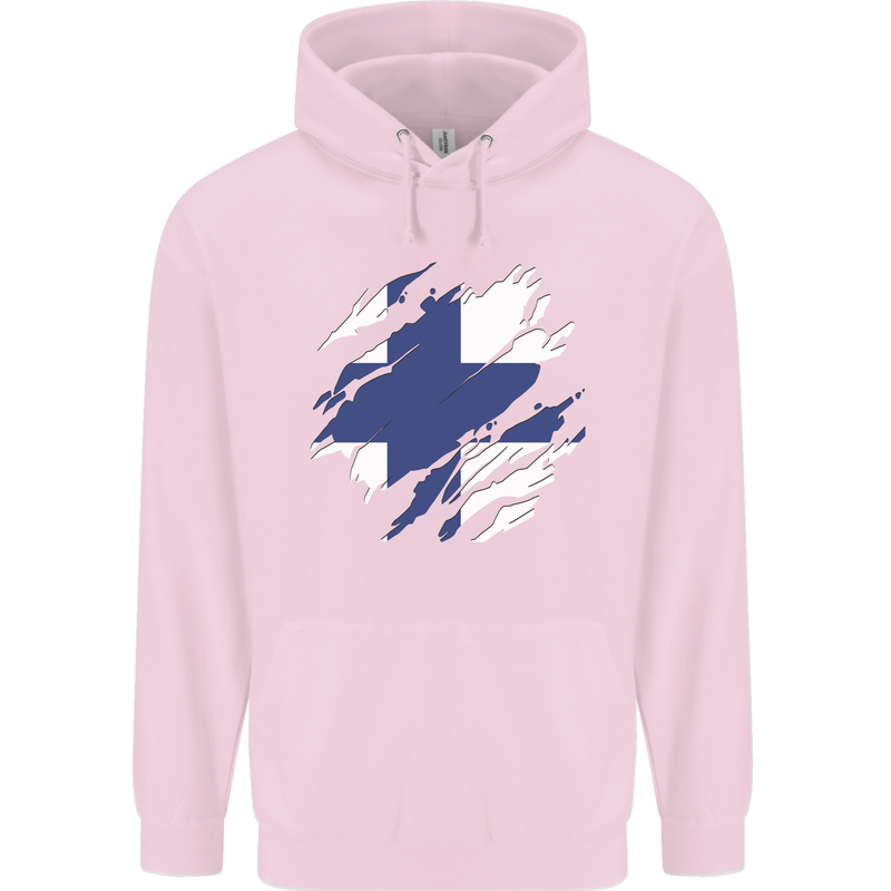 Torn Finland Flag Finnish Day Football Mens 80% Cotton Hoodie Light Pink
