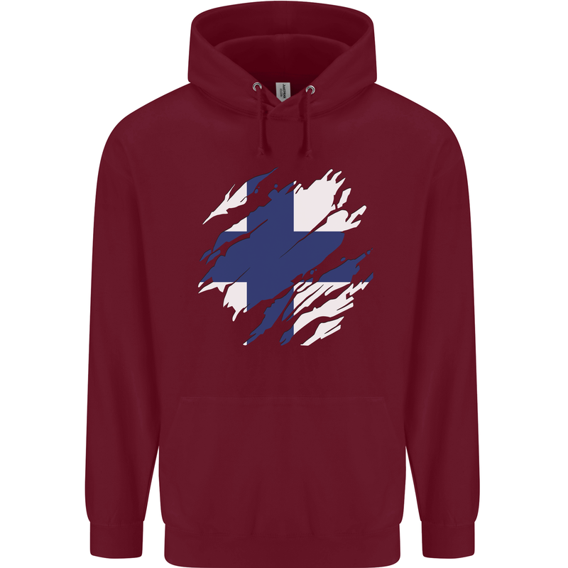 Torn Finland Flag Finnish Day Football Mens 80% Cotton Hoodie Maroon