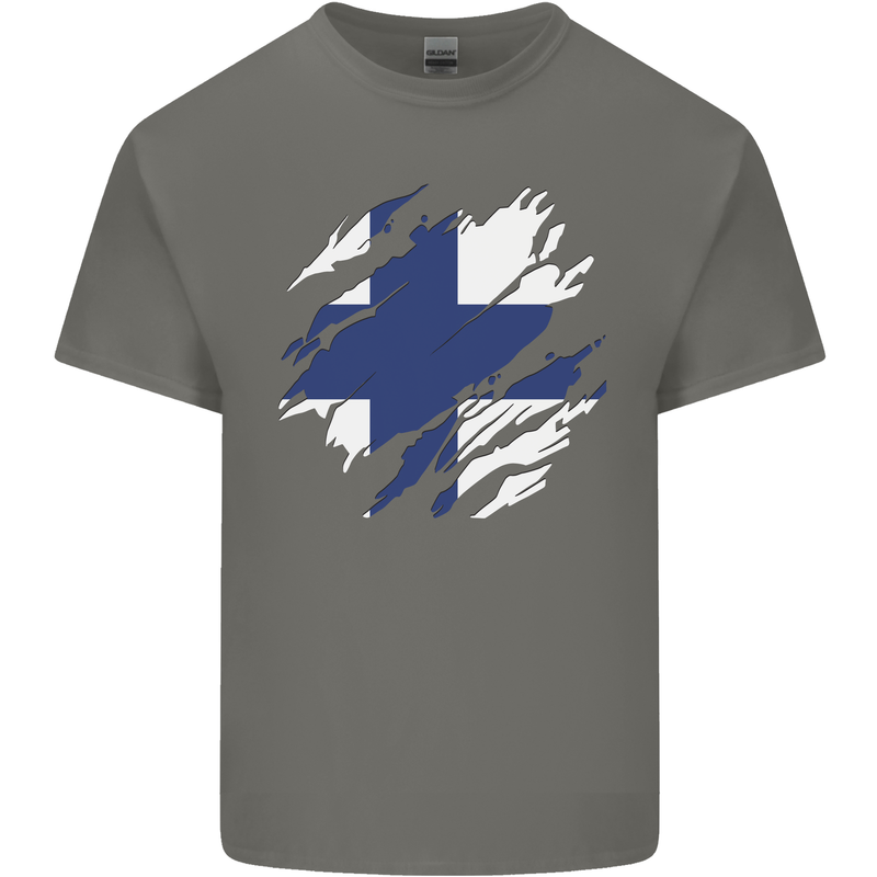 Torn Finland Flag Finnish Day Football Mens Cotton T-Shirt Tee Top Charcoal