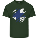 Torn Finland Flag Finnish Day Football Mens Cotton T-Shirt Tee Top Forest Green
