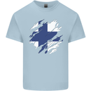 Torn Finland Flag Finnish Day Football Mens Cotton T-Shirt Tee Top Light Blue