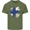 Torn Finland Flag Finnish Day Football Mens Cotton T-Shirt Tee Top Military Green
