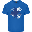 Torn Finland Flag Finnish Day Football Mens Cotton T-Shirt Tee Top Royal Blue