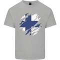 Torn Finland Flag Finnish Day Football Mens Cotton T-Shirt Tee Top Sports Grey