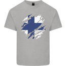 Torn Finland Flag Finnish Day Football Mens Cotton T-Shirt Tee Top Sports Grey