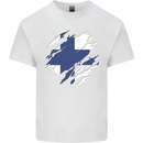 Torn Finland Flag Finnish Day Football Mens Cotton T-Shirt Tee Top White