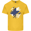 Torn Finland Flag Finnish Day Football Mens Cotton T-Shirt Tee Top Yellow