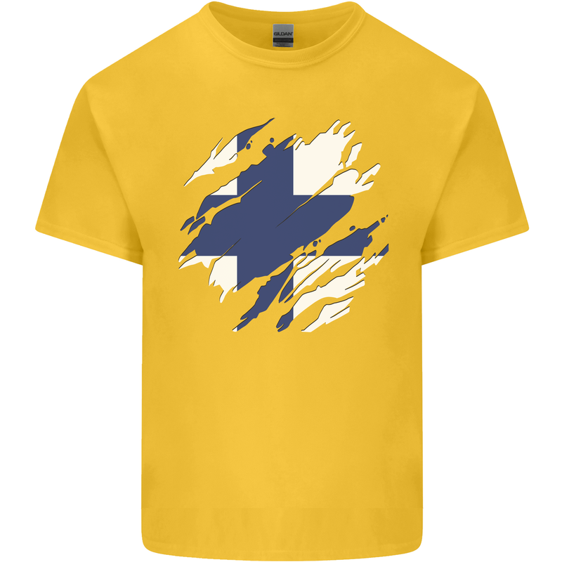 Torn Finland Flag Finnish Day Football Mens Cotton T-Shirt Tee Top Yellow