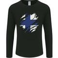Torn Finland Flag Finnish Day Football Mens Long Sleeve T-Shirt Black