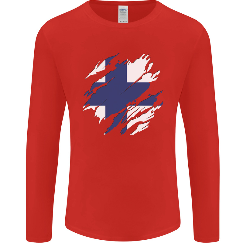 Torn Finland Flag Finnish Day Football Mens Long Sleeve T-Shirt Red