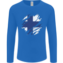Torn Finland Flag Finnish Day Football Mens Long Sleeve T-Shirt Royal Blue