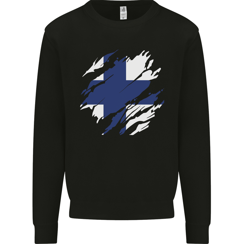 Torn Finland Flag Finnish Day Football Mens Sweatshirt Jumper Black