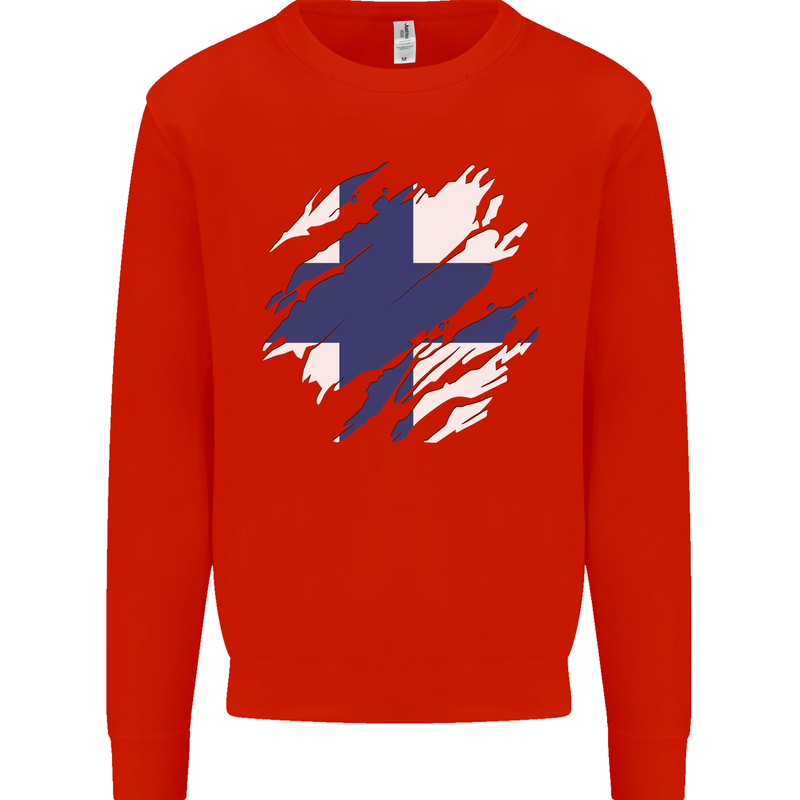 Torn Finland Flag Finnish Day Football Mens Sweatshirt Jumper Bright Red