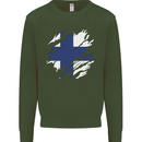 Torn Finland Flag Finnish Day Football Mens Sweatshirt Jumper Forest Green