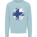 Torn Finland Flag Finnish Day Football Mens Sweatshirt Jumper Light Blue