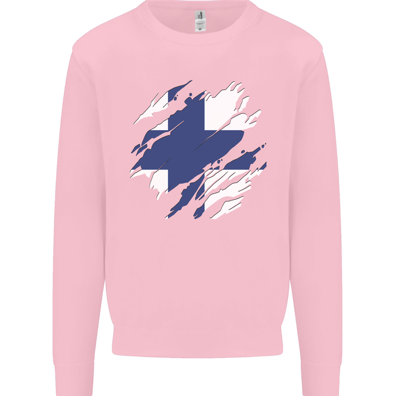 Torn Finland Flag Finnish Day Football Mens Sweatshirt Jumper Light Pink