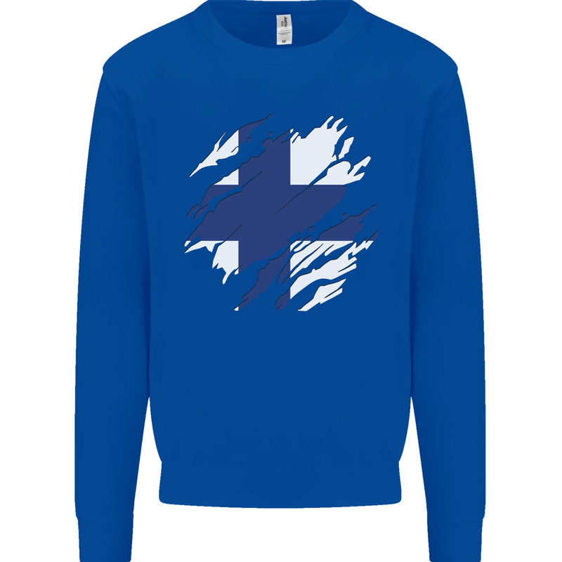 Torn Finland Flag Finnish Day Football Mens Sweatshirt Jumper Royal Blue