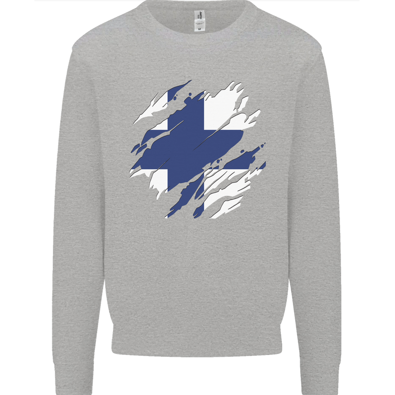 Torn Finland Flag Finnish Day Football Mens Sweatshirt Jumper Sports Grey