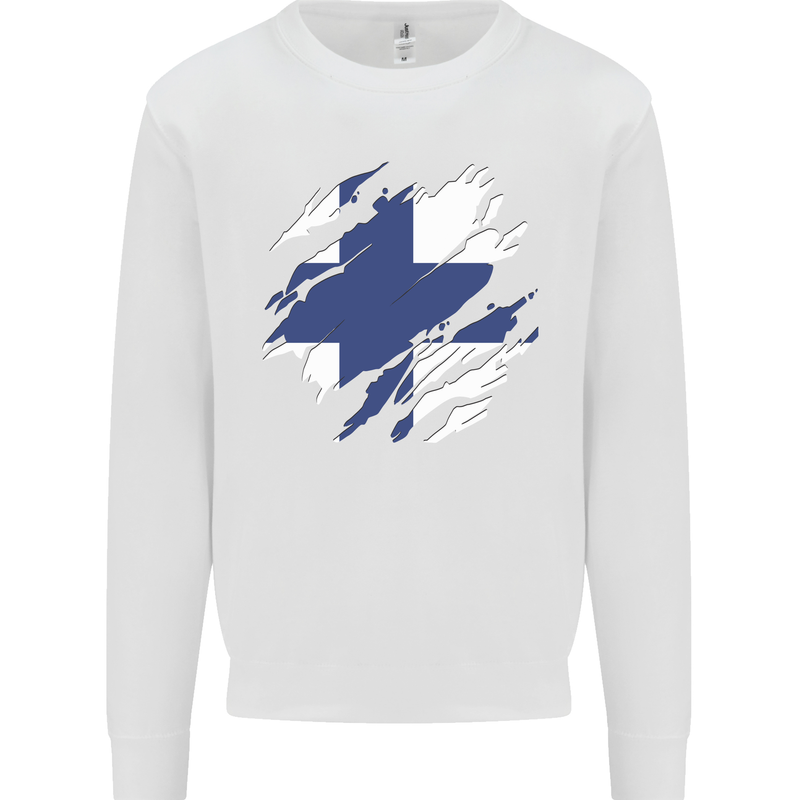 Torn Finland Flag Finnish Day Football Mens Sweatshirt Jumper White