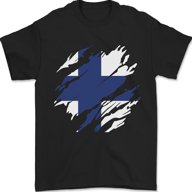 Torn Finland Flag Finnish Day Football Mens T-Shirt 100% Cotton Black