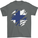 Torn Finland Flag Finnish Day Football Mens T-Shirt 100% Cotton Charcoal
