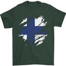 Torn Finland Flag Finnish Day Football Mens T-Shirt 100% Cotton Forest Green