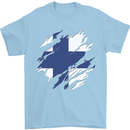 Torn Finland Flag Finnish Day Football Mens T-Shirt 100% Cotton Light Blue