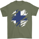 Torn Finland Flag Finnish Day Football Mens T-Shirt 100% Cotton Military Green