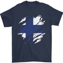 Torn Finland Flag Finnish Day Football Mens T-Shirt 100% Cotton Navy Blue