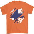Torn Finland Flag Finnish Day Football Mens T-Shirt 100% Cotton Orange