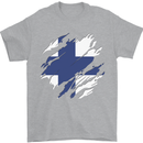 Torn Finland Flag Finnish Day Football Mens T-Shirt 100% Cotton Sports Grey