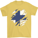 Torn Finland Flag Finnish Day Football Mens T-Shirt 100% Cotton Yellow