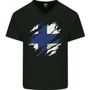 Torn Finland Flag Finnish Day Football Mens V-Neck Cotton T-Shirt Black