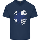 Torn Finland Flag Finnish Day Football Mens V-Neck Cotton T-Shirt Navy Blue