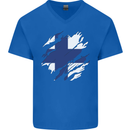 Torn Finland Flag Finnish Day Football Mens V-Neck Cotton T-Shirt Royal Blue