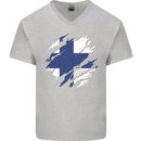 Torn Finland Flag Finnish Day Football Mens V-Neck Cotton T-Shirt Sports Grey