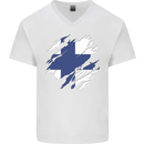 Torn Finland Flag Finnish Day Football Mens V-Neck Cotton T-Shirt White