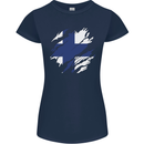 Torn Finland Flag Finnish Day Football Womens Petite Cut T-Shirt Navy Blue