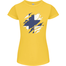 Torn Finland Flag Finnish Day Football Womens Petite Cut T-Shirt Yellow