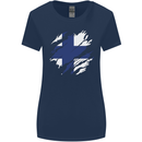 Torn Finland Flag Finnish Day Football Womens Wider Cut T-Shirt Navy Blue