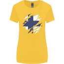 Torn Finland Flag Finnish Day Football Womens Wider Cut T-Shirt Yellow