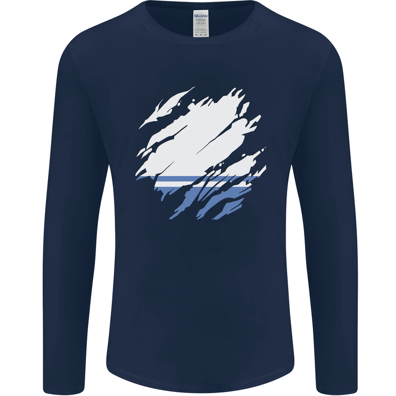 Torn Flag ALTAI REPUBLIC Mens Long Sleeve T-Shirt Navy Blue